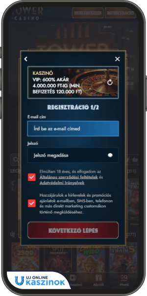 towercasino regisztrációs folyamat